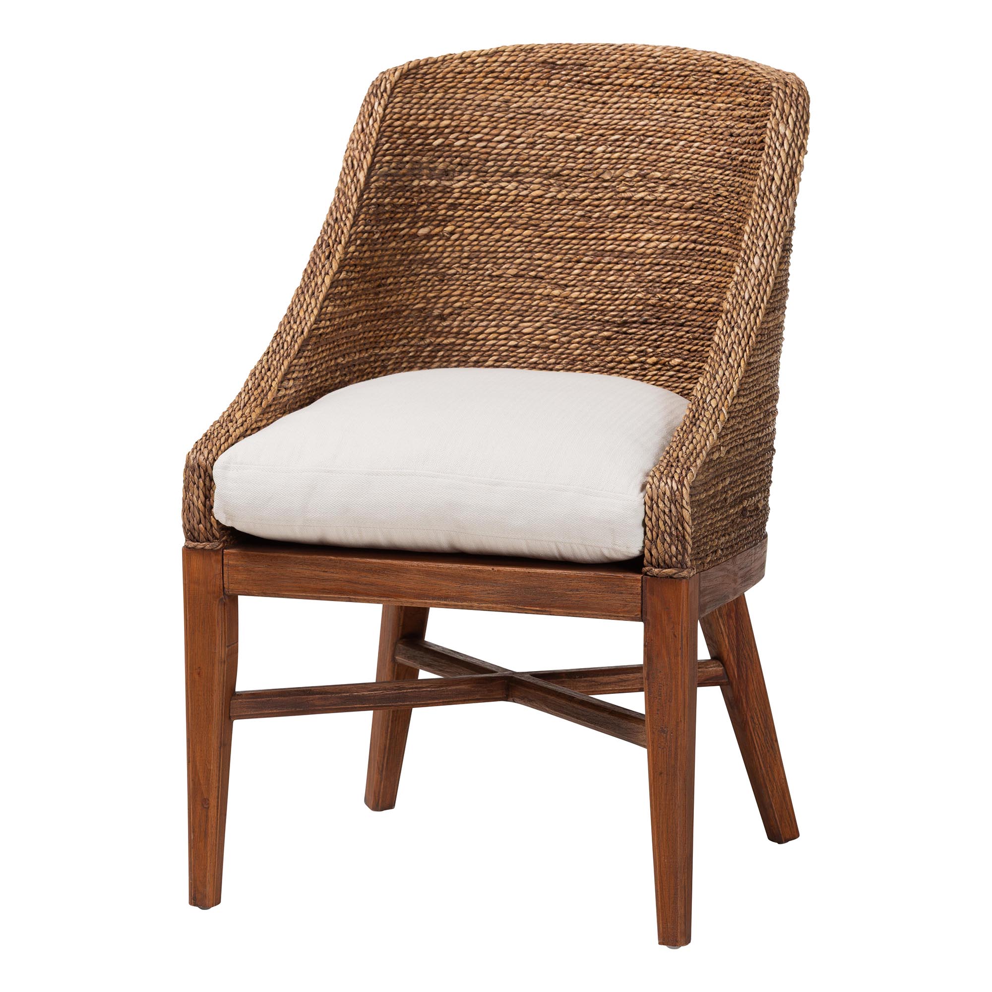 bali & pari Jasper Seagrass Dining Chair with Mahogany Wood Frame - Coastal Accent Chair with Woven Wingback and Cushioned Seat for Dining Room or Kitchen, Brown Wash